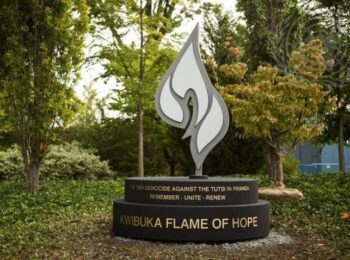 The statue “Kwibuka Flame of Hope”